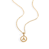 Mother of Pearl Disc Letter Necklace with Cable Chain