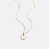Mother of Pearl Disc Letter Necklace with Cable Chain