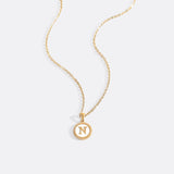 Mother of Pearl Disc Letter Necklace with Cable Chain