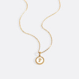 Mother of Pearl Disc Letter Necklace with Cable Chain