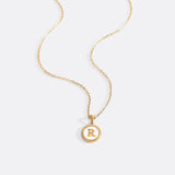 Mother of Pearl Disc Letter Necklace with Cable Chain