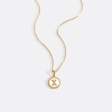 Mother of Pearl Disc Letter Necklace with Cable Chain