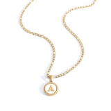 Mother of Pearl Disc Letter Necklace with Figaro Chain