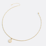 Mother of Pearl Disc Letter Necklace with Figaro Chain