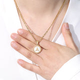 Mother of Pearl Disc Letter Necklace with Figaro Chain