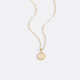 Mother of Pearl Disc Letter Necklace with Paperclip Chain