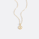 Mother of Pearl Disc Letter Necklace with Paperclip Chain