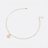 Mother of Pearl Disc Letter Necklace with Paperclip Chain