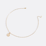 Mother of Pearl Disc Letter Necklace with Paperclip Chain