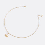 Mother of Pearl Disc Letter Necklace with Paperclip Chain