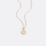 Mother of Pearl Disc Letter Necklace with Paperclip Chain