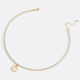 Mother of Pearl Disc Letter Necklace with Rope Chain