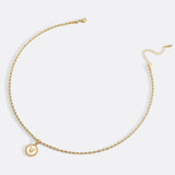 Mother of Pearl Disc Letter Necklace with Rope Chain