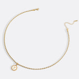 Mother of Pearl Disc Letter Necklace with Rope Chain