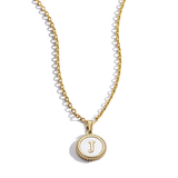 Mother of Pearl Disc Letter Necklace with Cable Chain