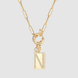Pave Initial Pendant Necklace with Paperclip Chain