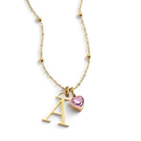 Droplet Birthstone & Initial Necklace