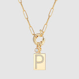 Pave Initial Pendant Necklace with Paperclip Chain