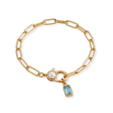 Paperclip Bracelet with Pearl Accent with Dainty Baguette Birthstone Charm