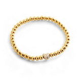 Pave Heart Gold Beaded Bracelet