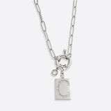 Pave Initial Pendant Necklace with Paperclip Chain