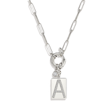 Pave Initial Pendant Necklace with Paperclip Chain