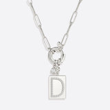 Pave Initial Pendant Necklace with Paperclip Chain