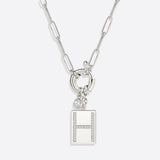 Pave Initial Pendant Necklace with Paperclip Chain