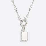Pave Initial Pendant Necklace with Paperclip Chain