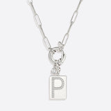 Pave Initial Pendant Necklace with Paperclip Chain