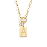 Gold Pave Initial Pendant Necklace with Paperclip Chain