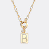 Pave Initial Pendant Necklace with Paperclip Chain