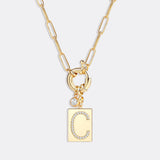 Pave Initial Pendant Necklace with Paperclip Chain