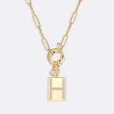Pave Initial Pendant Necklace with Paperclip Chain