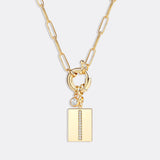 Pave Initial Pendant Necklace with Paperclip Chain