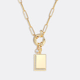 Pave Initial Pendant Necklace with Paperclip Chain