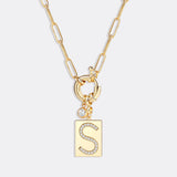 Pave Initial Pendant Necklace with Paperclip Chain