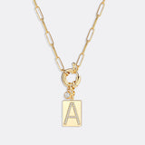 Pave Initial Pendant Necklace with Paperclip Chain