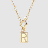 Pave Initial Pendant Necklace with Paperclip Chain
