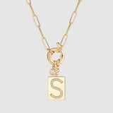 Pave Initial Pendant Necklace with Paperclip Chain