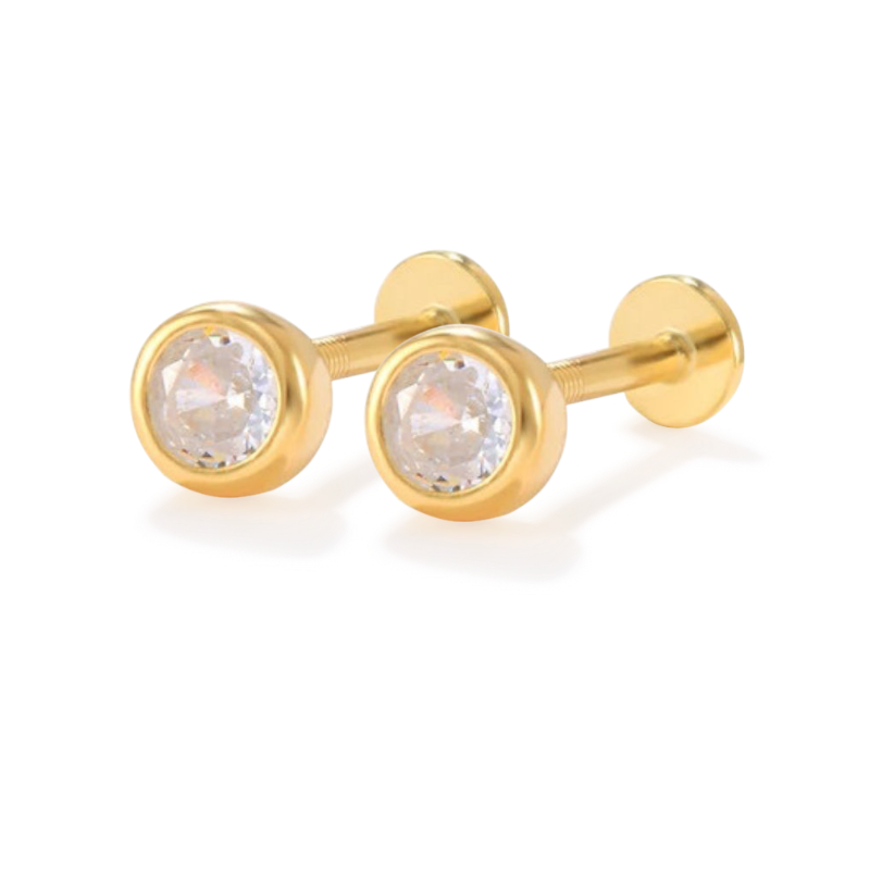 Bezel Stud Flatback Earrings | 16g