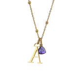 Droplet Birthstone & Initial Necklace