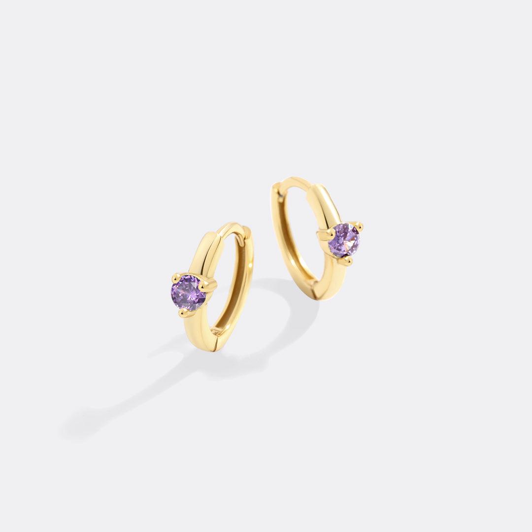 Solitaire Birthstone Huggie Hoop Earrings