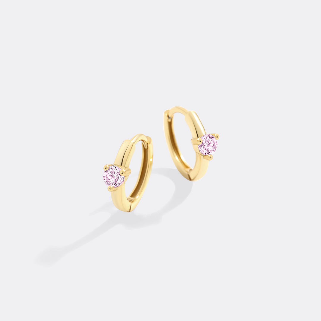 Solitaire Birthstone Huggie Hoop Earrings