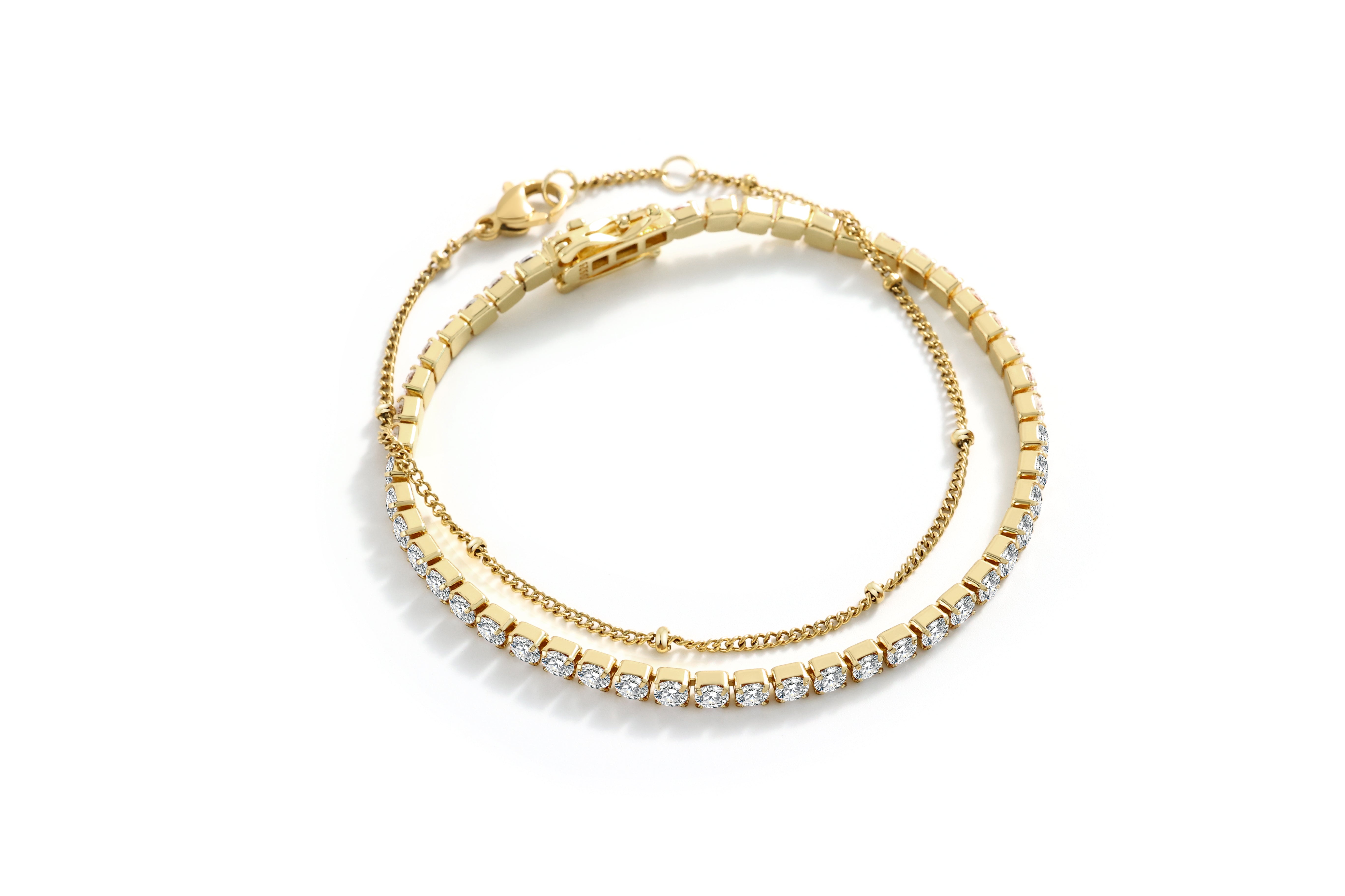Tennis Bracelet and Satellite Chain Bracelet Bundle