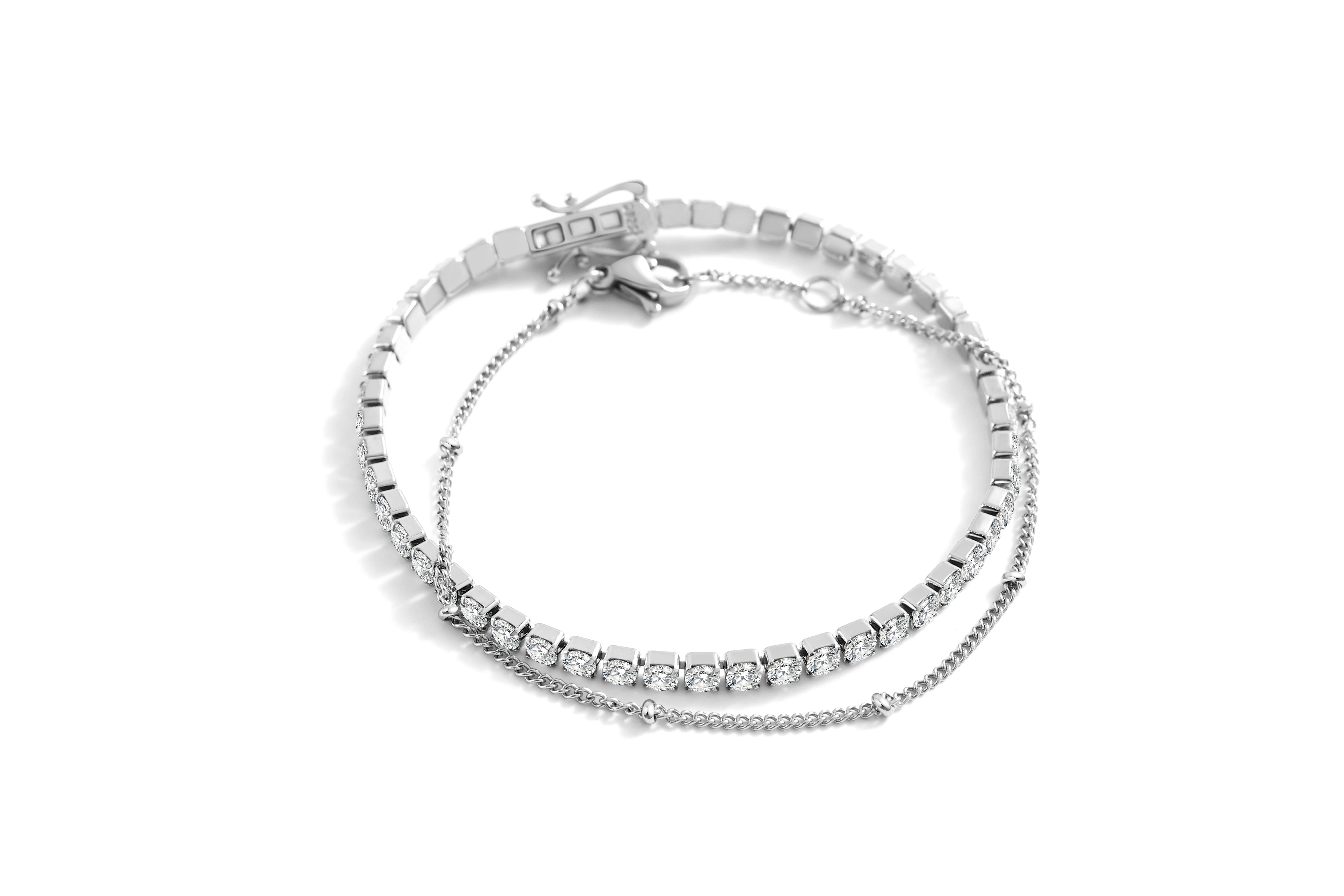 Tennis Bracelet and Satellite Chain Bracelet Bundle