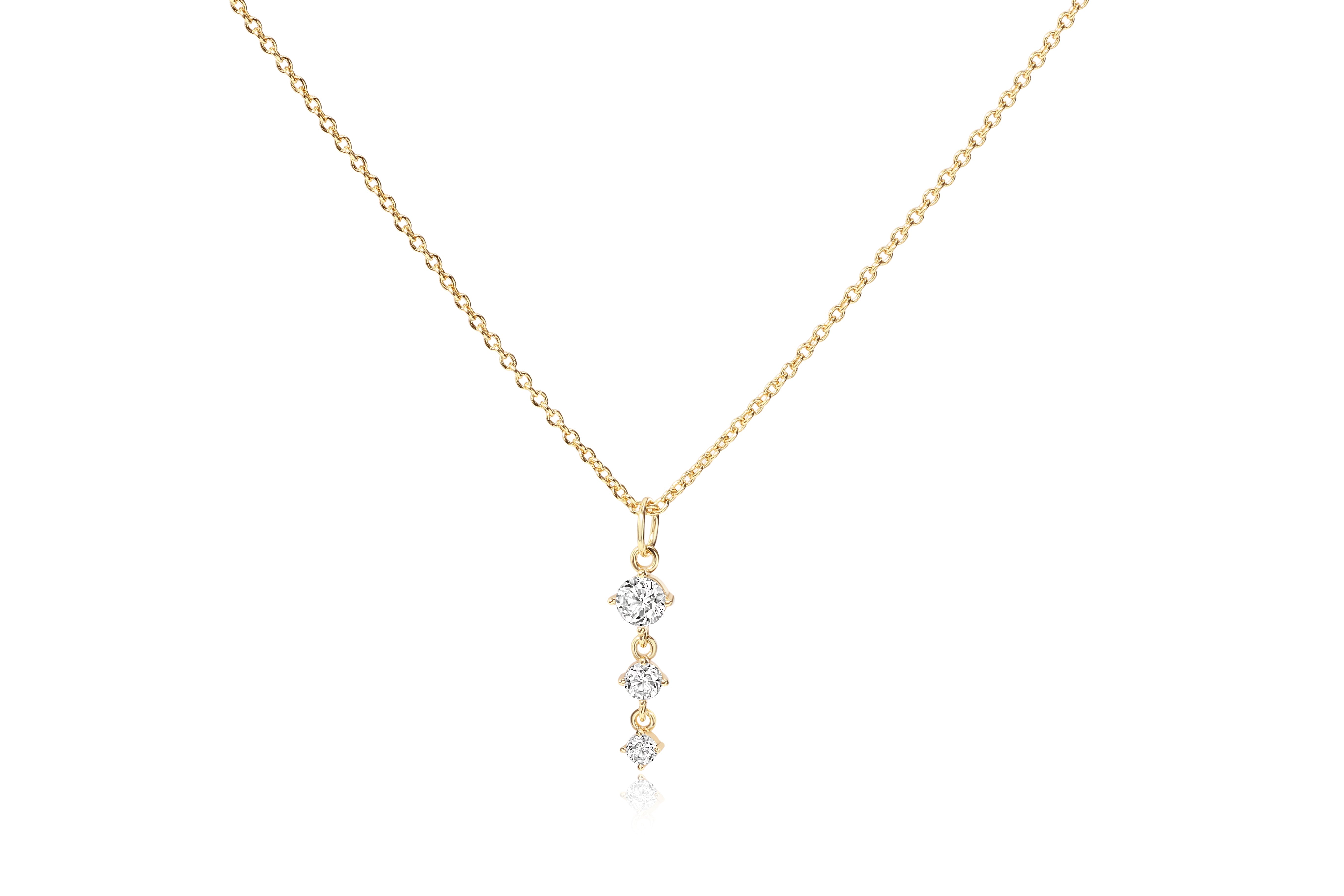 Three Stone Drop Pendant Necklace