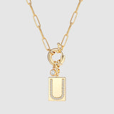 Pave Initial Pendant Necklace with Paperclip Chain