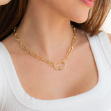 Link Chain Necklace with Pave Carabiner Clasp