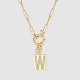 Pave Initial Pendant Necklace with Paperclip Chain